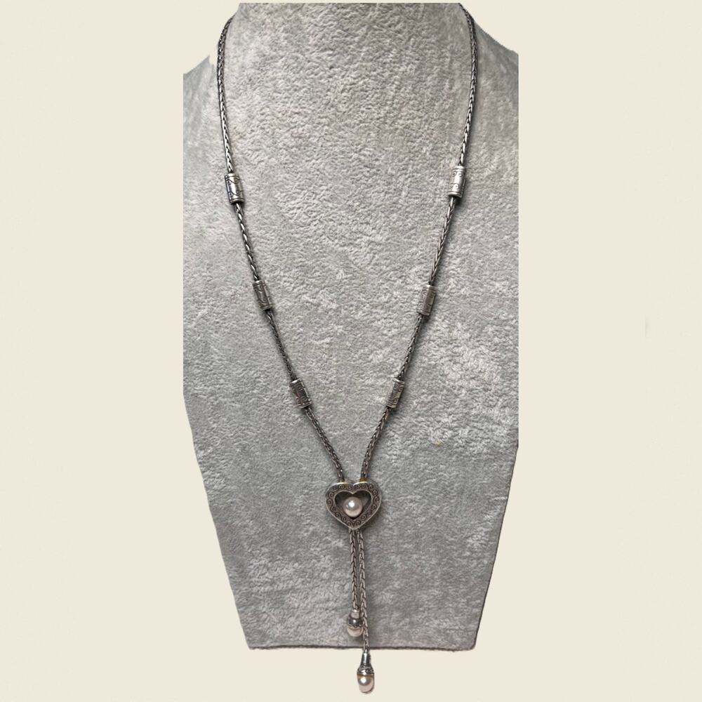 Brighton Sorority Row Heart Lariat Necklace Faux Pearl